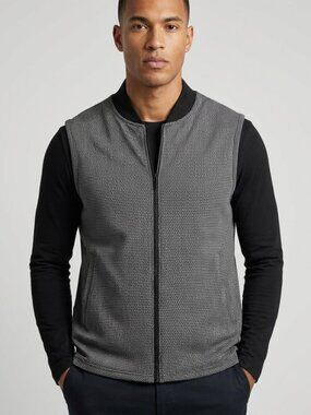 CON.STRUCT Men's Micro Check Full Zip Vest Black White Size L